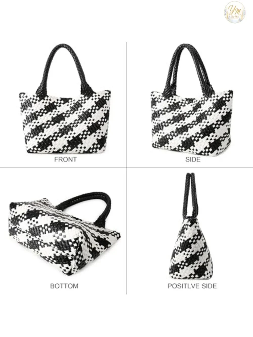 Woven Top Handle Tote Bag Vegan Leather Handbag with Clutch